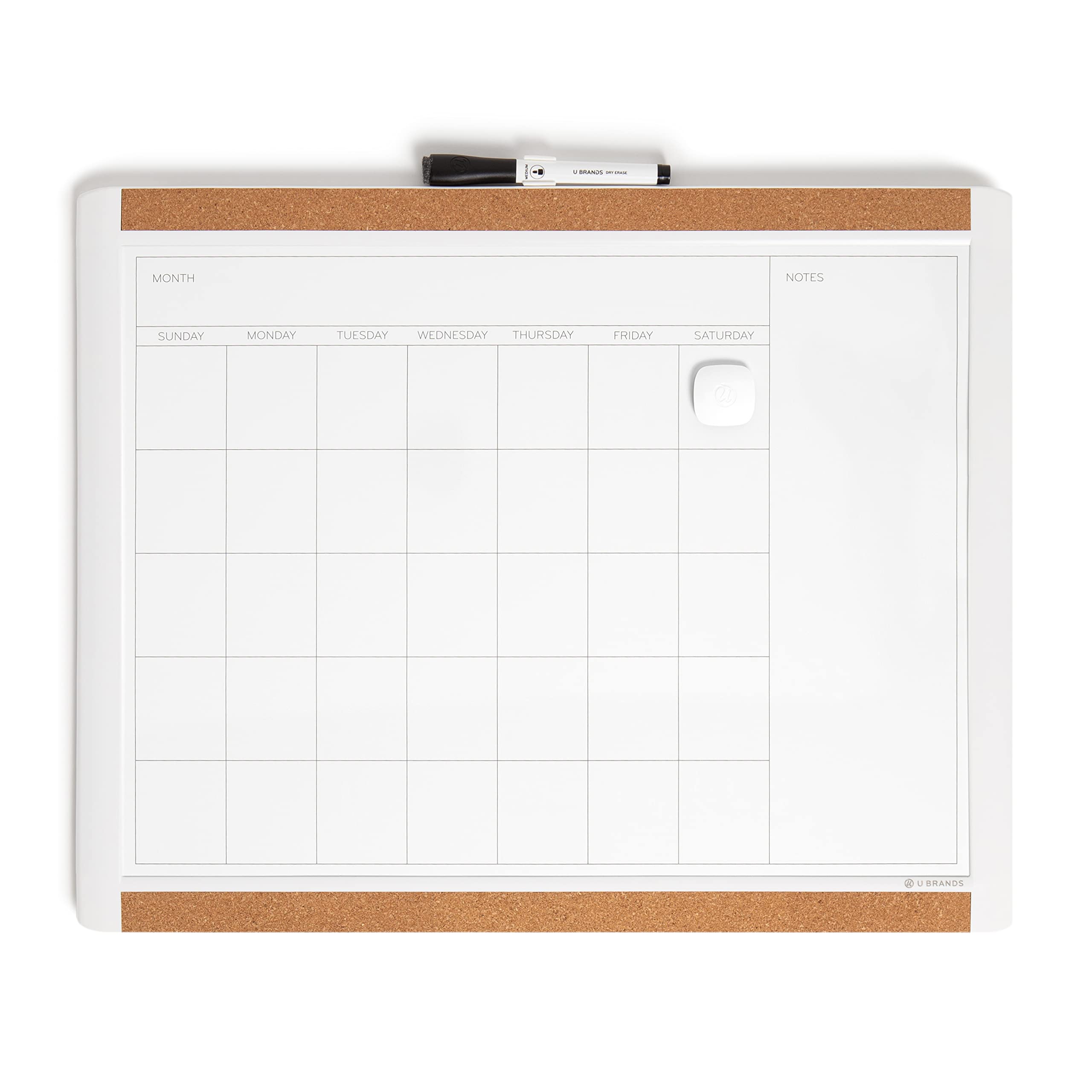 U Brands Magnetic Dry Erase Calendar Board, 20 'X16 ', White Pin-It Frame, Includes Marker And Magnet