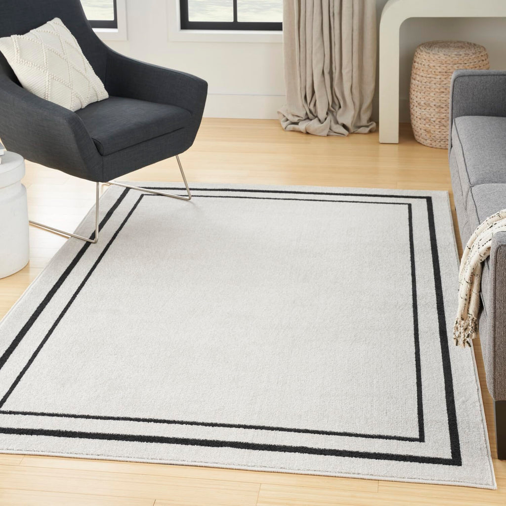 Nourison Essentials Indoor/Outdoor Ivory/Black 4' X 6' Arearug, Easycleaning, Non Shedding, Bed Room, Living Room, Dining Room,