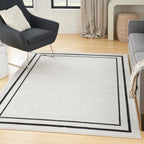 Nourison Essentials Indoor/Outdoor Ivory/Black 4' X 6' Arearug, Easycleaning, Non Shedding, Bed Room, Living Room, Dining Room,