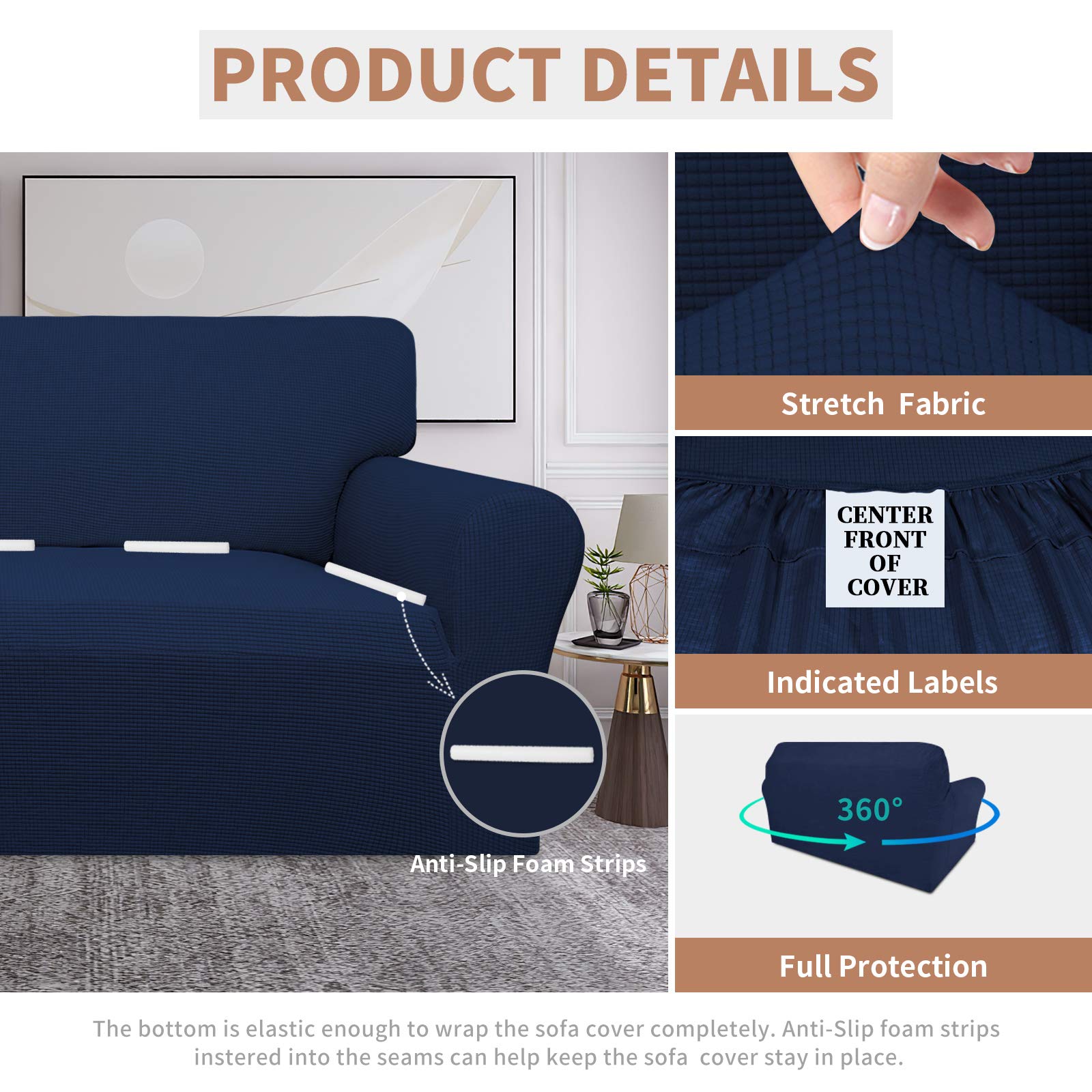 Easy-Going 100% Waterproof Loveseat Couch Cover, Dual Waterproof Sofa Cover, Stretch Jacquard Sofa Slipcover, Leakproof Furniture Protector For Kids, Pets, Dog And Cat ( Loveseat, Navy)