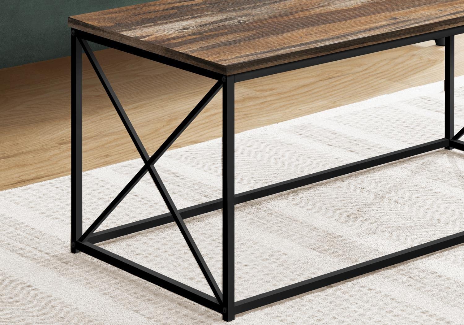 Monarch Specialties 3784 Coffee Table, Accent, Cocktail, Rectangular, Living Room, 40&quot; L, Metal, Laminate, Contemporary, Modern Table-40, 40.5&quot;L x 20&quot;W x 18&quot;H, Medium Brown Reclaimed Wood-Look/Black