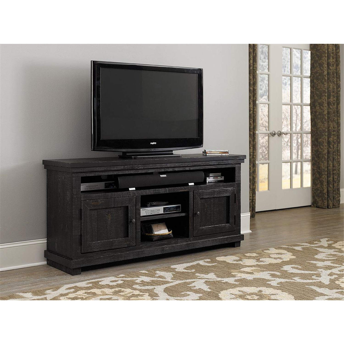 Progressive Furniture Willow Media Console, 64&quot;, Distressed Black