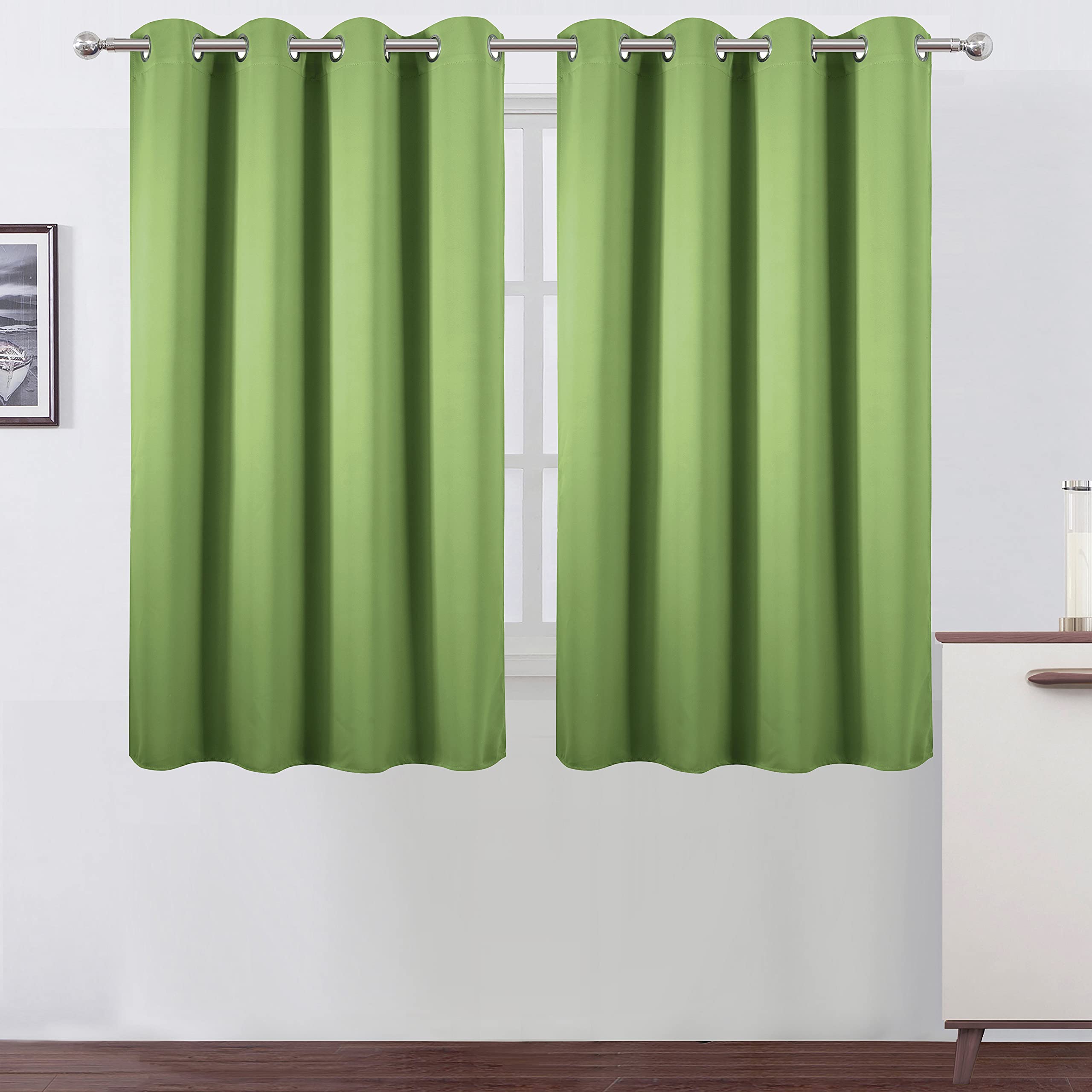 Lemomo Blackout Curtains 52 X 45 Inch/Light Green Curtains Set Of 2 Panels/Thermal Insulated Room Darkening Bedroom Curtains