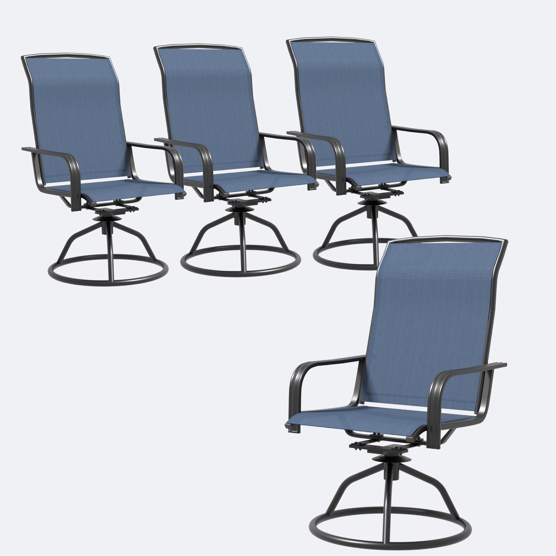 JMGJOY Patio Swivel Chair Set of 2, Outdoor High Back Textilene Dining Chairs - 360 Rotating & 15 Reclining, All-Weather Metal F