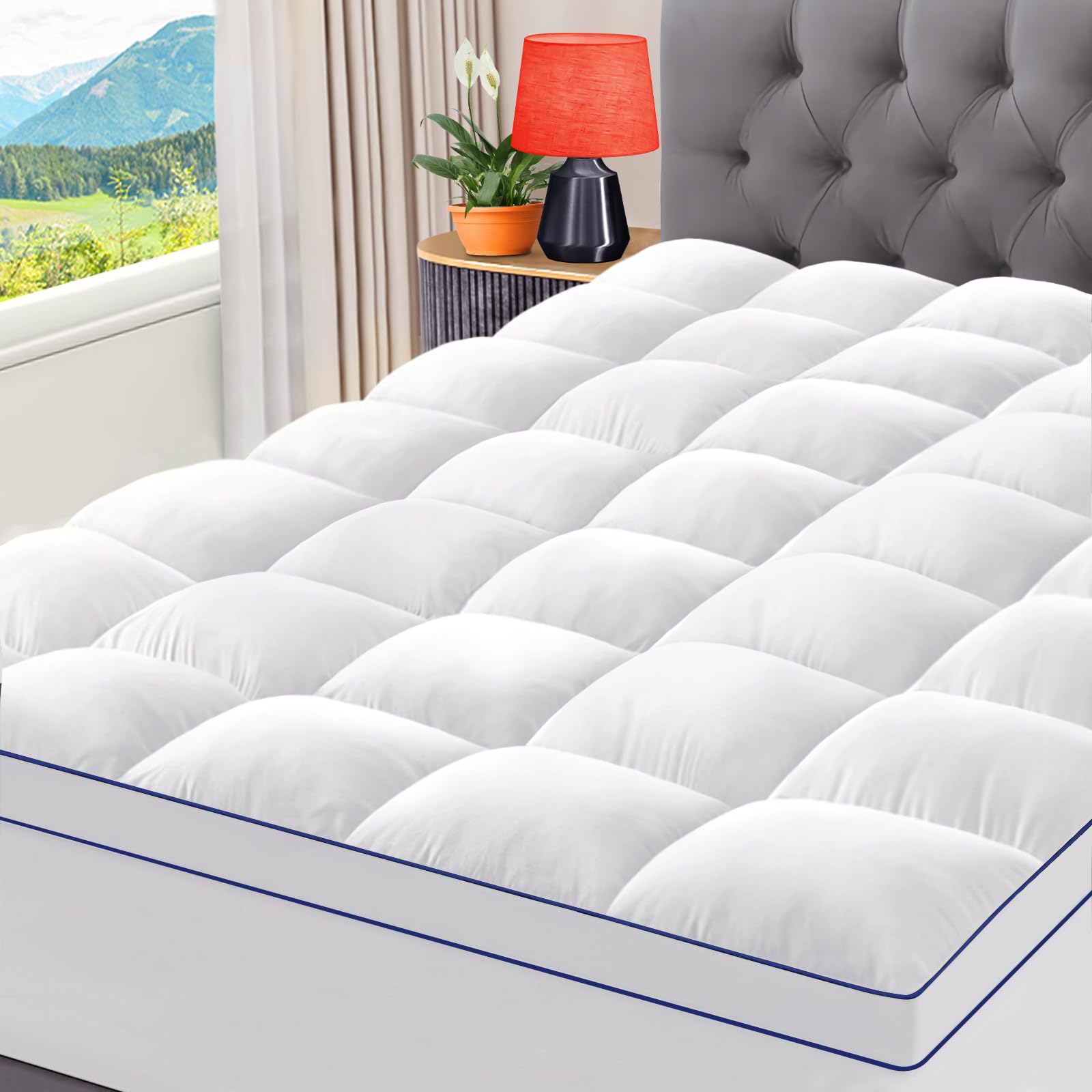 Cymula California King Mattress Topper, Cooling Mattress Pad Cover, Extra Thick Pillow Top Mattress Topper With 8-21 Inch Elasti