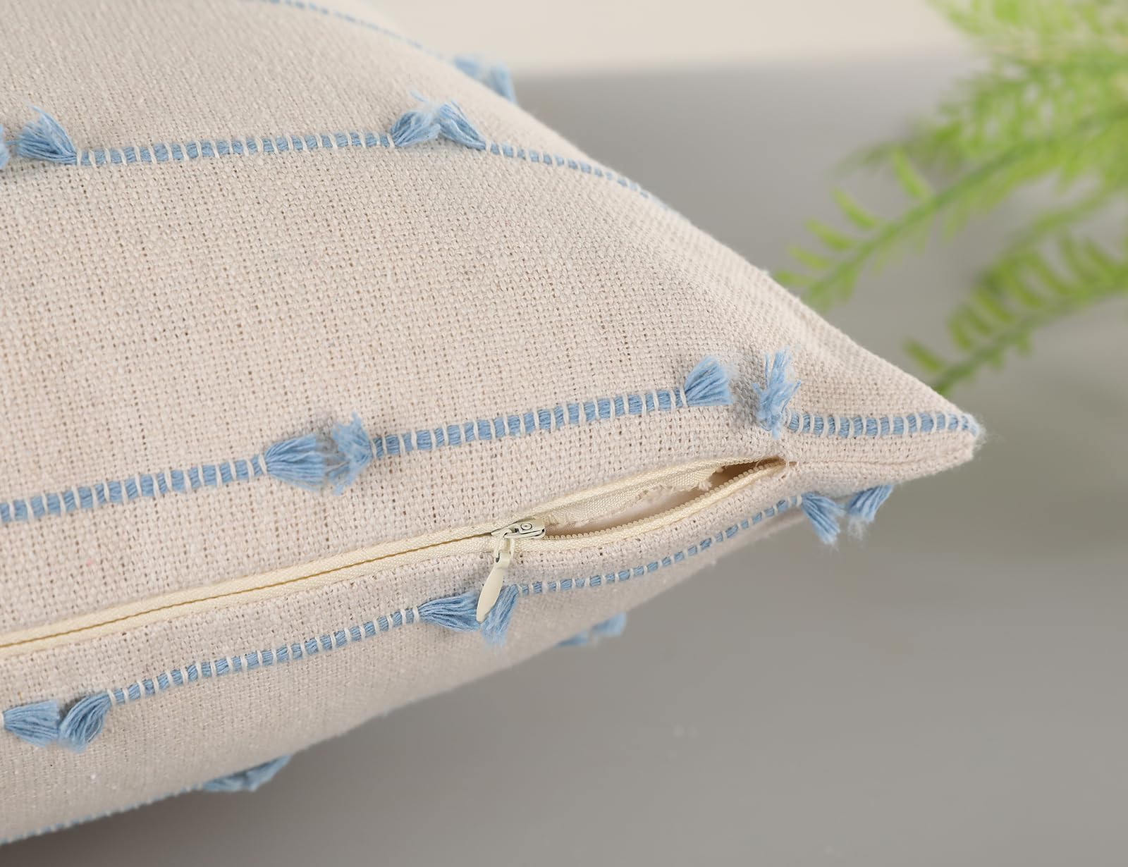 Nuyecy Set Of 2 Boho Throw Pillow Covers 24X24,Light Blue And White Neutral Couch Pillow Case With Tassel Fringe Decorative,Mode