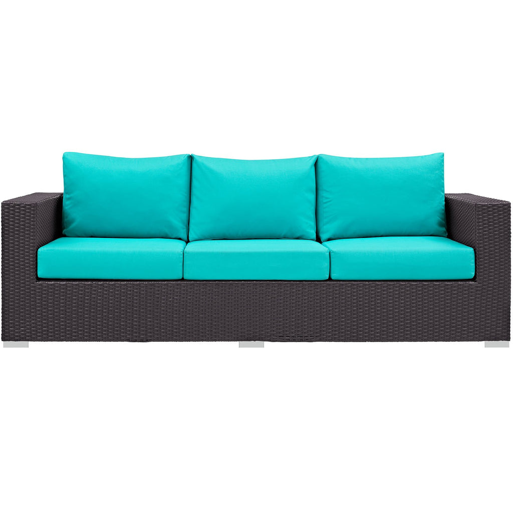 Modway Convene Wicker Rattan Outdoor Patio Sofa In Espresso Turquoise