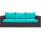 Modway Convene Wicker Rattan Outdoor Patio Sofa In Espresso Turquoise