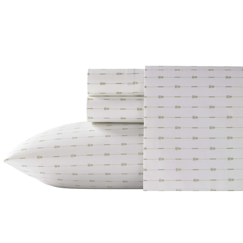 Tommy Bahama - King Sheets, Cotton Percale Bedding Set, Crisp & Cool, Stylish Home Decor (Pineapple Pinstripe Green, King)