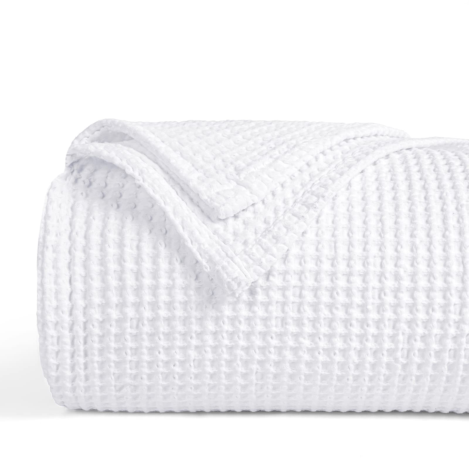 Phf 100% Cotton Waffle Weave Blanket Queen Size 90'X90'-Lightweight Washed Soft Breathable Blanket Perfect For Summer - Great