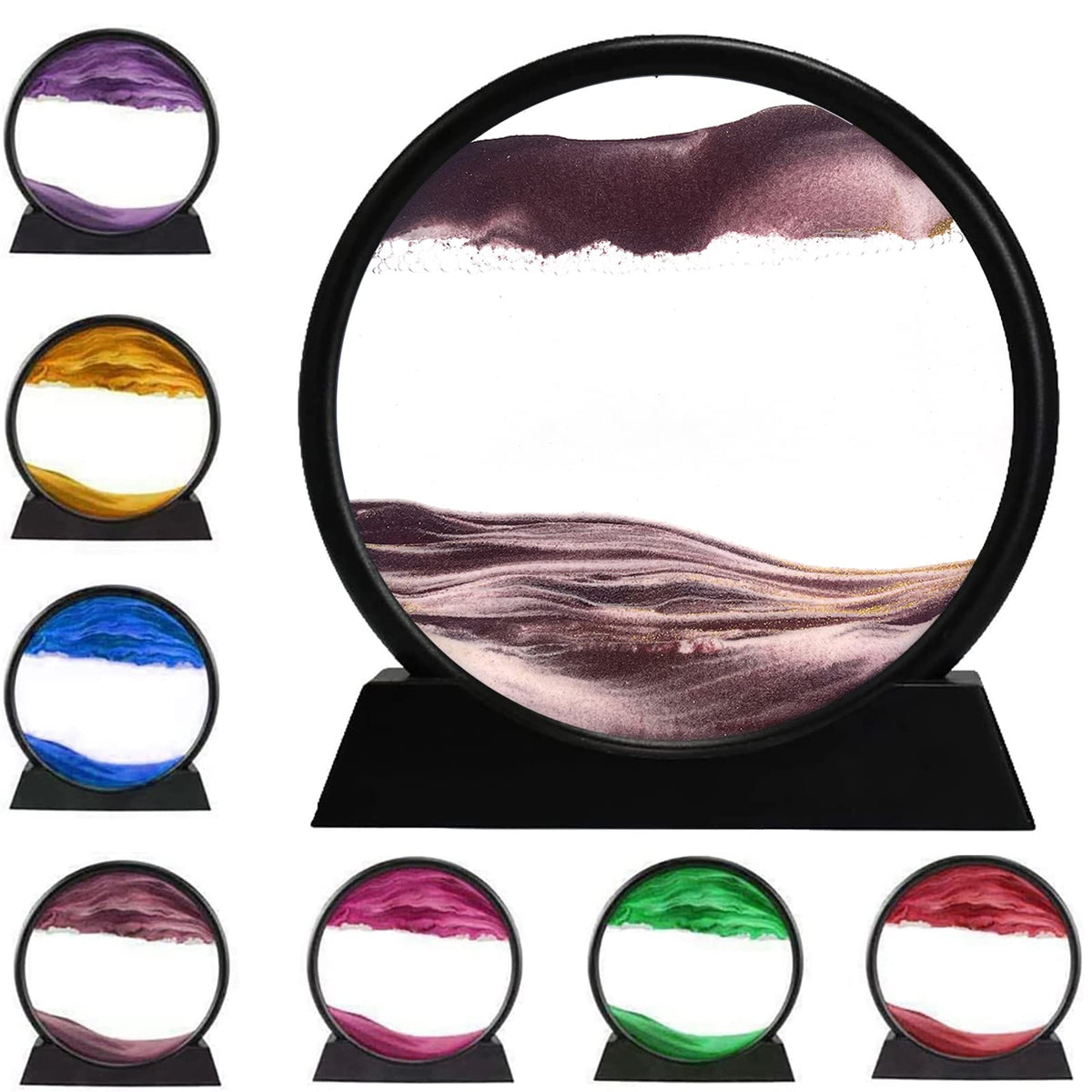 rysnwsu 3D Dynamic Sand Art Liquid Motion, Moving Sand Art Picture Round Glass 3D Deep Sea Sandscape in Motion Display Flowing S