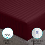 Feather & Stitch 100% Cotton 1 Piece Damask Stripe Twin Fitted Sheet 500 Thread Count Burgundy 18' Extra Deep Pocket Luxury Sateen Weave Stretchable Boxer Elastic Fits Mattress Perfectly