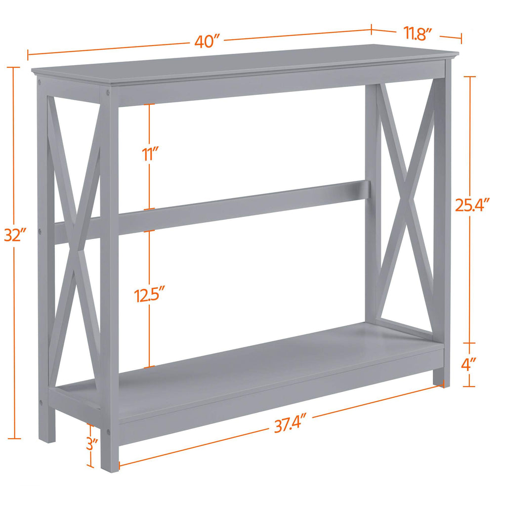 Yaheetech Console Table For Entryway, 2 Tier Narrow Sofa Table Bookshelf Accent Tables W/Storage Shelf, Living Room Entry Hall Foyer Tables Furniture, Grey
