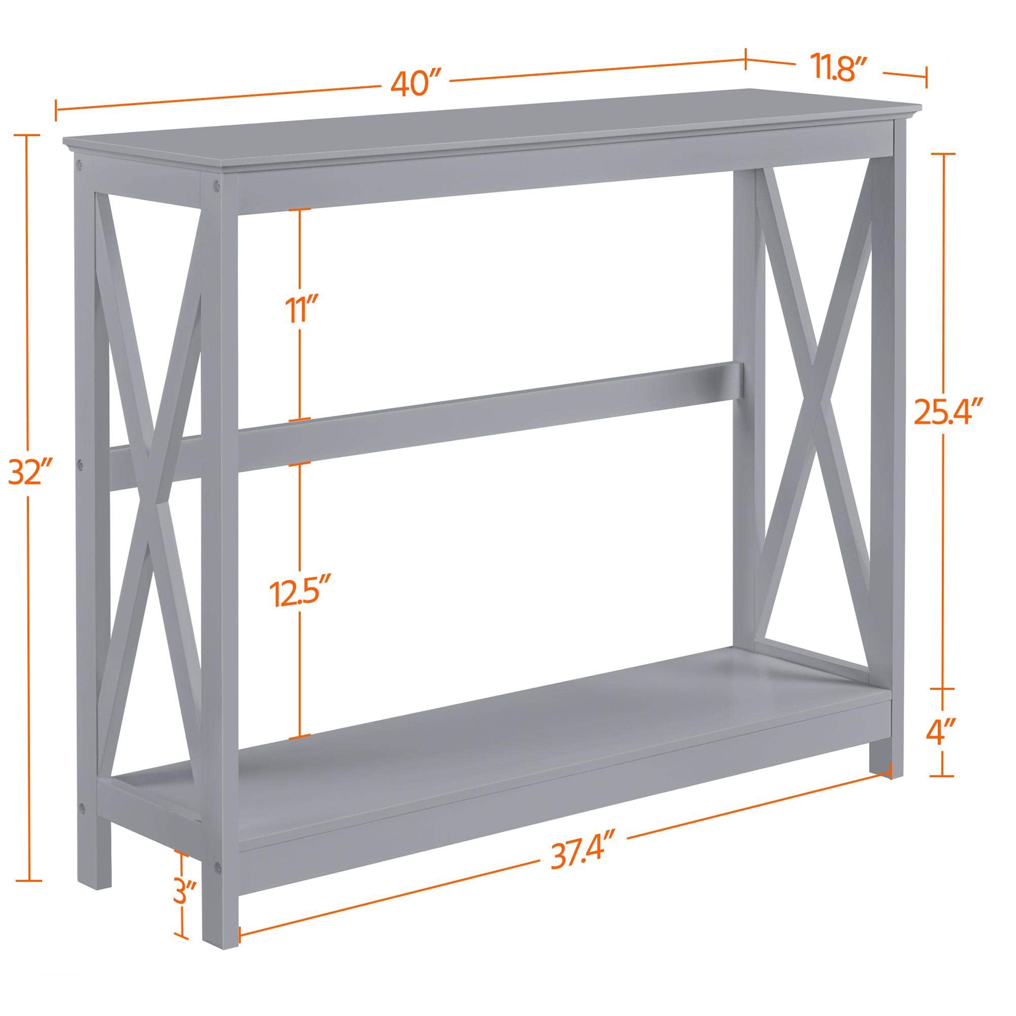 Yaheetech Console Table For Entryway, 2 Tier Narrow Sofa Table Bookshelf Accent Tables W/Storage Shelf, Living Room Entry Hall Foyer Tables Furniture, Grey