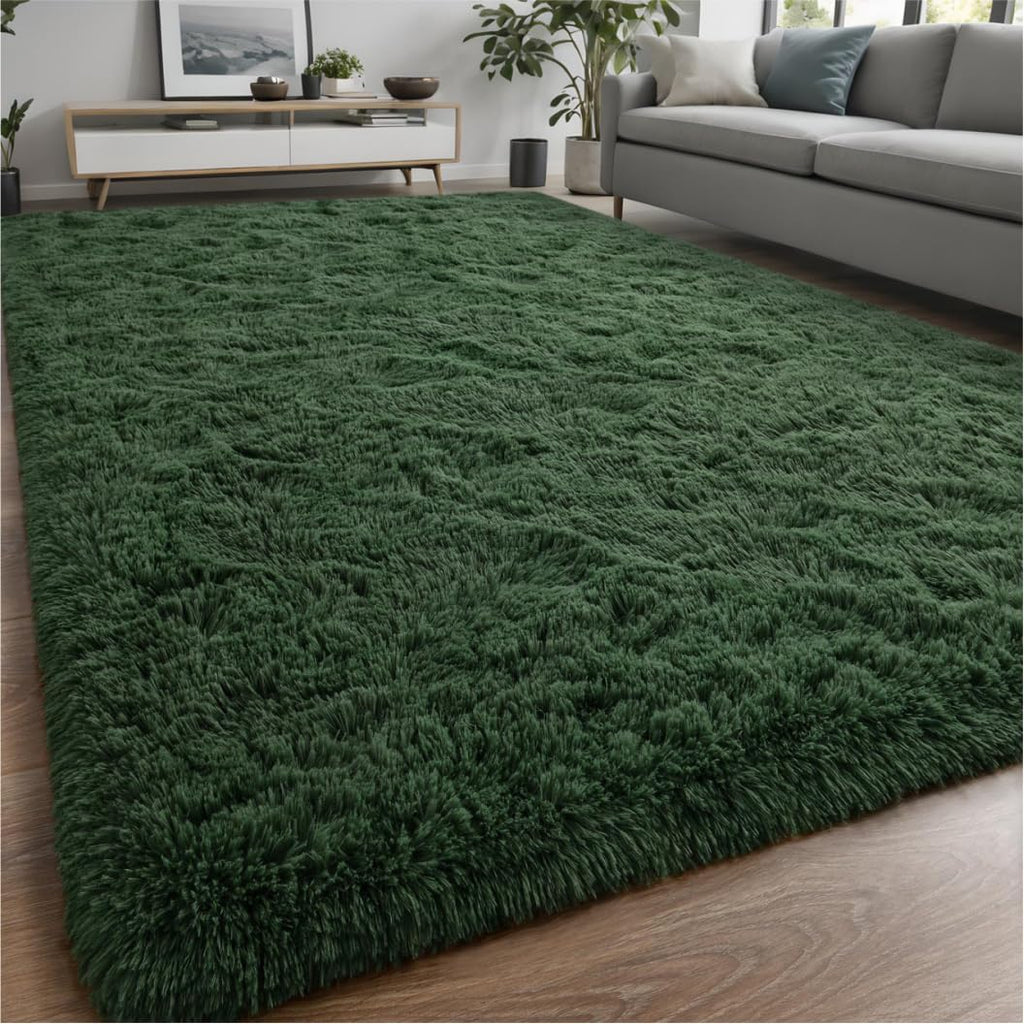 Larhom Fluffy Area Rugs For Living Room Bedroom, 4X6 Dark Green Ultra Soft Plush Fuzzy Rug, Anti-Skid Indoor Carpet Nursery Rugs