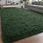 Larhom Fluffy Area Rugs For Living Room Bedroom, 4X6 Dark Green Ultra Soft Plush Fuzzy Rug, Anti-Skid Indoor Carpet Nursery Rugs