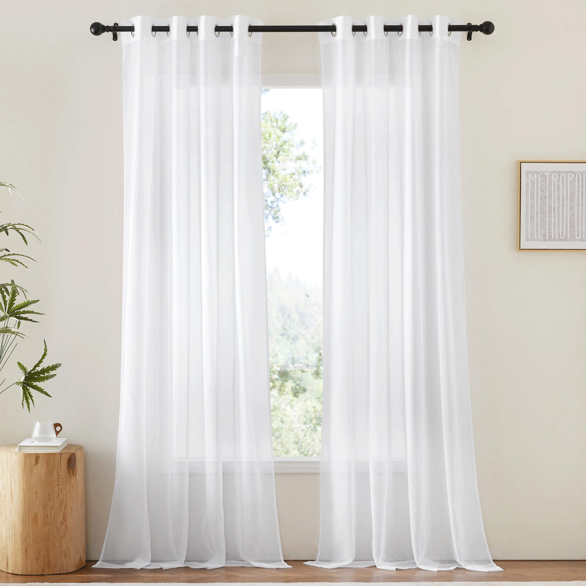 Nicetown Sheer Curtains Extra Long - Ring Top Voile Textured Large Window Treatments Vertical Dressings For Wedding/Villa/Living