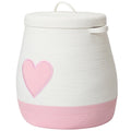 20x20 Inch Extra Large Round Basket with Lid, Handcrafted Cotton Rope Blanket Storage Chest for Living Room Kids Bedroom, Pink &