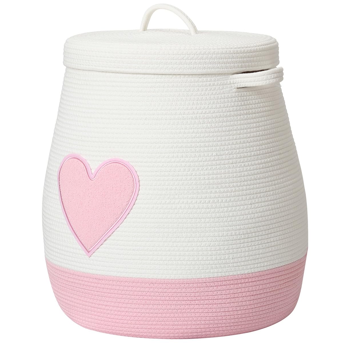 20x20 Inch Extra Large Round Basket with Lid, Handcrafted Cotton Rope Blanket Storage Chest for Living Room Kids Bedroom, Pink &