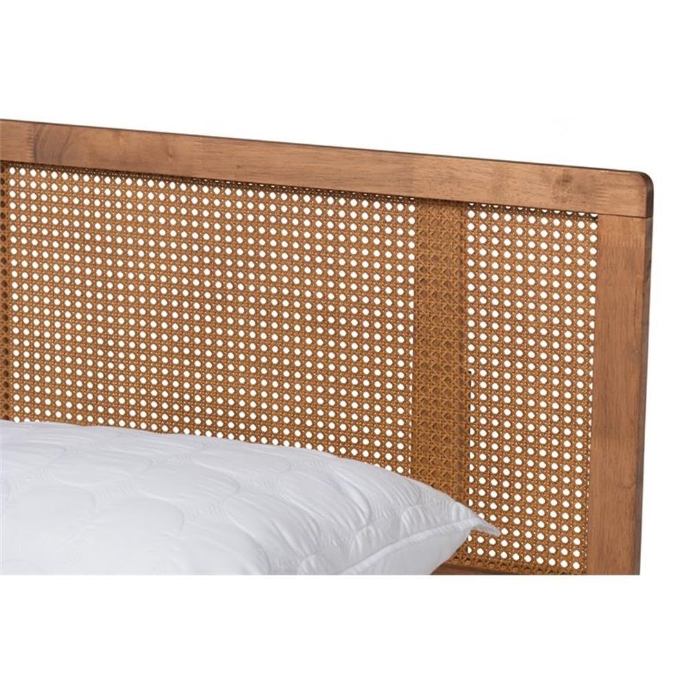 Baxton Studio Romy Vintage French Inspired Ash Wanut Finished Wood and Synthetic Rattan King Size Platform Bed