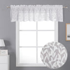 Lecloud Leia Texture White Curtains Sheer Valance 14 Inch Long 2 Pcs, Dual Rod Pockets Window Small Curtain Kitchen/Bedroom/Livi