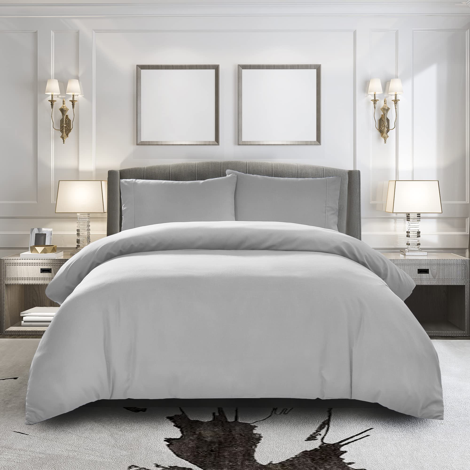 Pure Bedding Duvet Cover Twin [2-Piece, Light Grey] - 1 Comforter Protector With Zipper Flap And 1 Pillowcase - Hotel Luxury 180