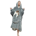 Cozystar Wearable Blanket Hoodie With Giant Cat Pouch And Pom Pom Strings Oversized Cozy Soft And Thick Sherpa Hooded Sweatshirt