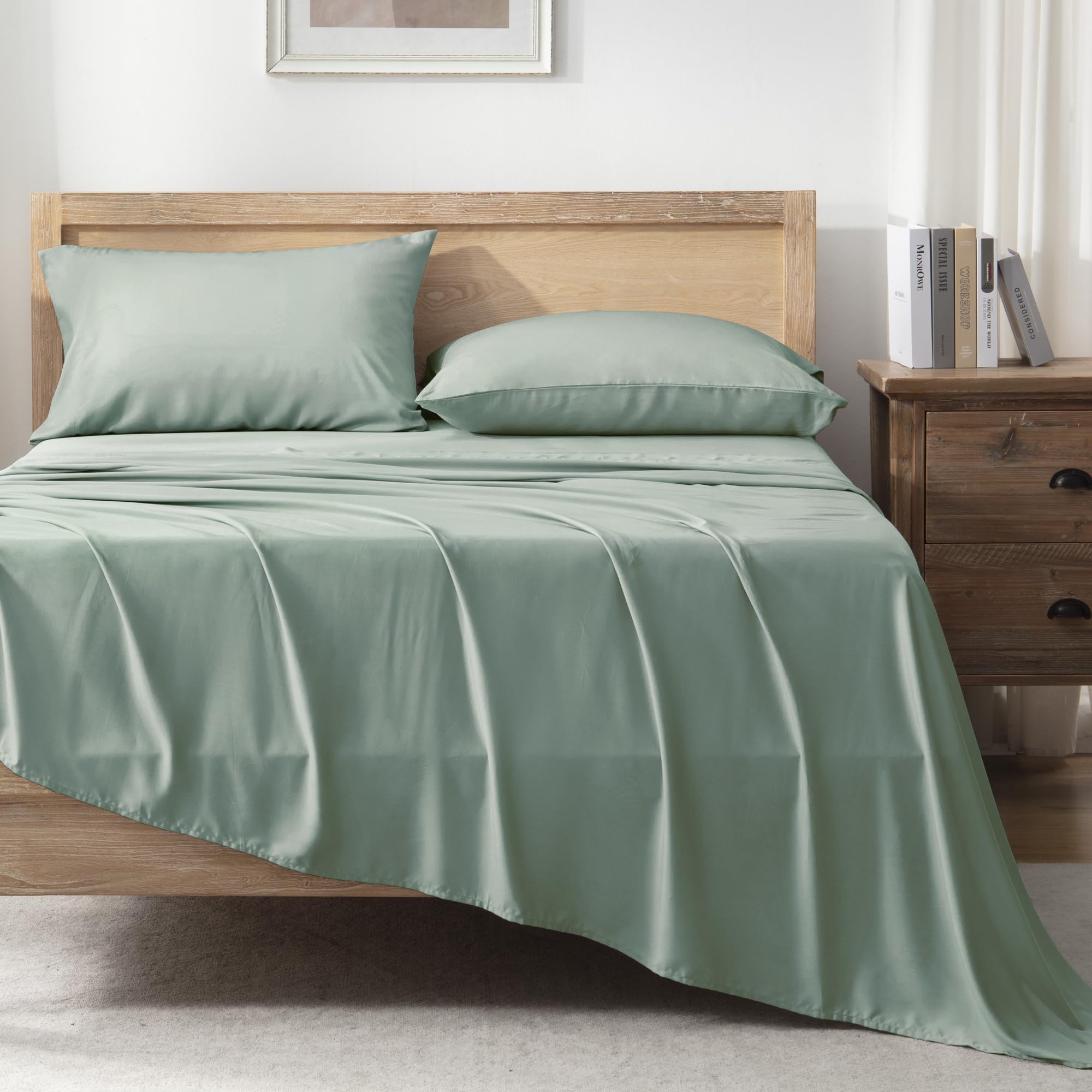 Andency Sage Green California King Sheet Sets, 100% Viscose Derived From Bamboo, Cooling Sheet Set, Deep Pocket Up To 16', Silky Soft Bed Sheets, Hotel Luxury Breathable Bedding Sheets & Pillowcases…
