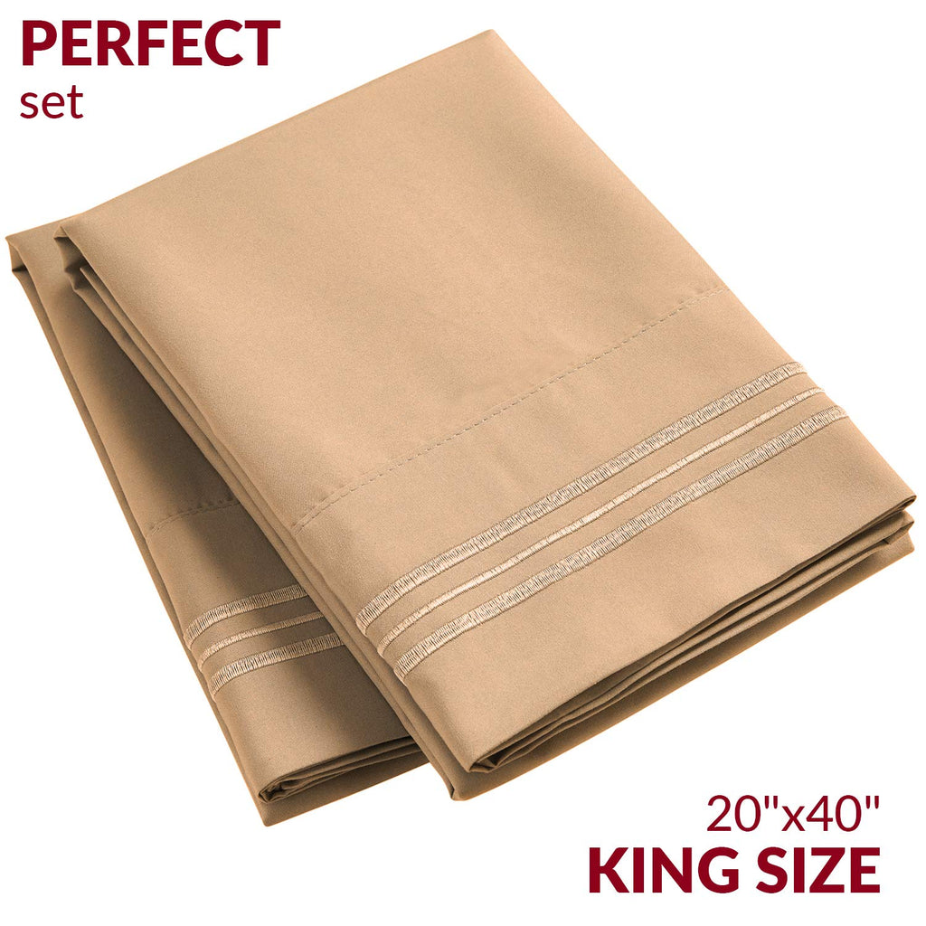 Mellanni King Size Pillow Cases 2 Pack - Pillow Covers - Pillow Protector - Luxury Bedding Sheets & Pillowcases - Envelope Closure - Wrinkle, Fade, Stain Resistant (Set Of 2 King Size, Tan)