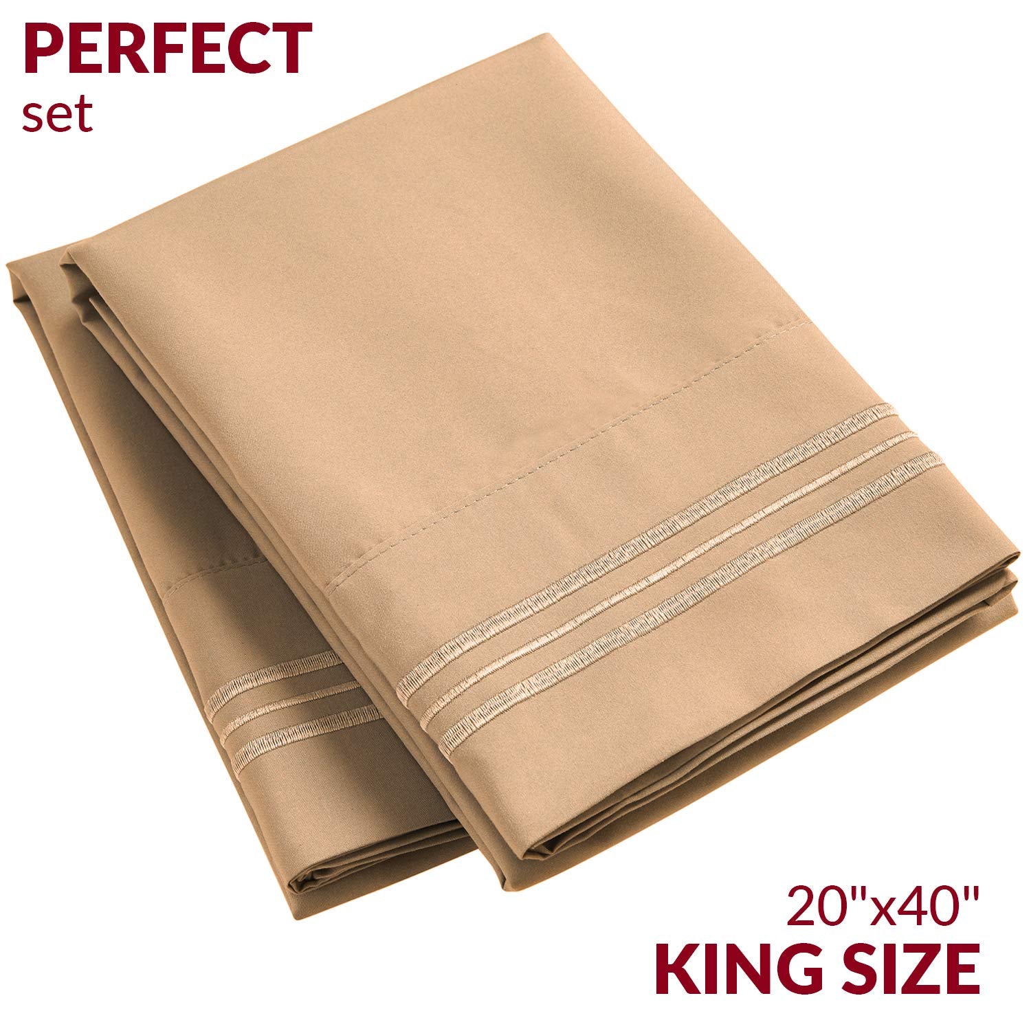 Mellanni King Size Pillow Cases 2 Pack - Pillow Covers - Pillow Protector - Luxury Bedding Sheets & Pillowcases - Envelope Closure - Wrinkle, Fade, Stain Resistant (Set Of 2 King Size, Tan)