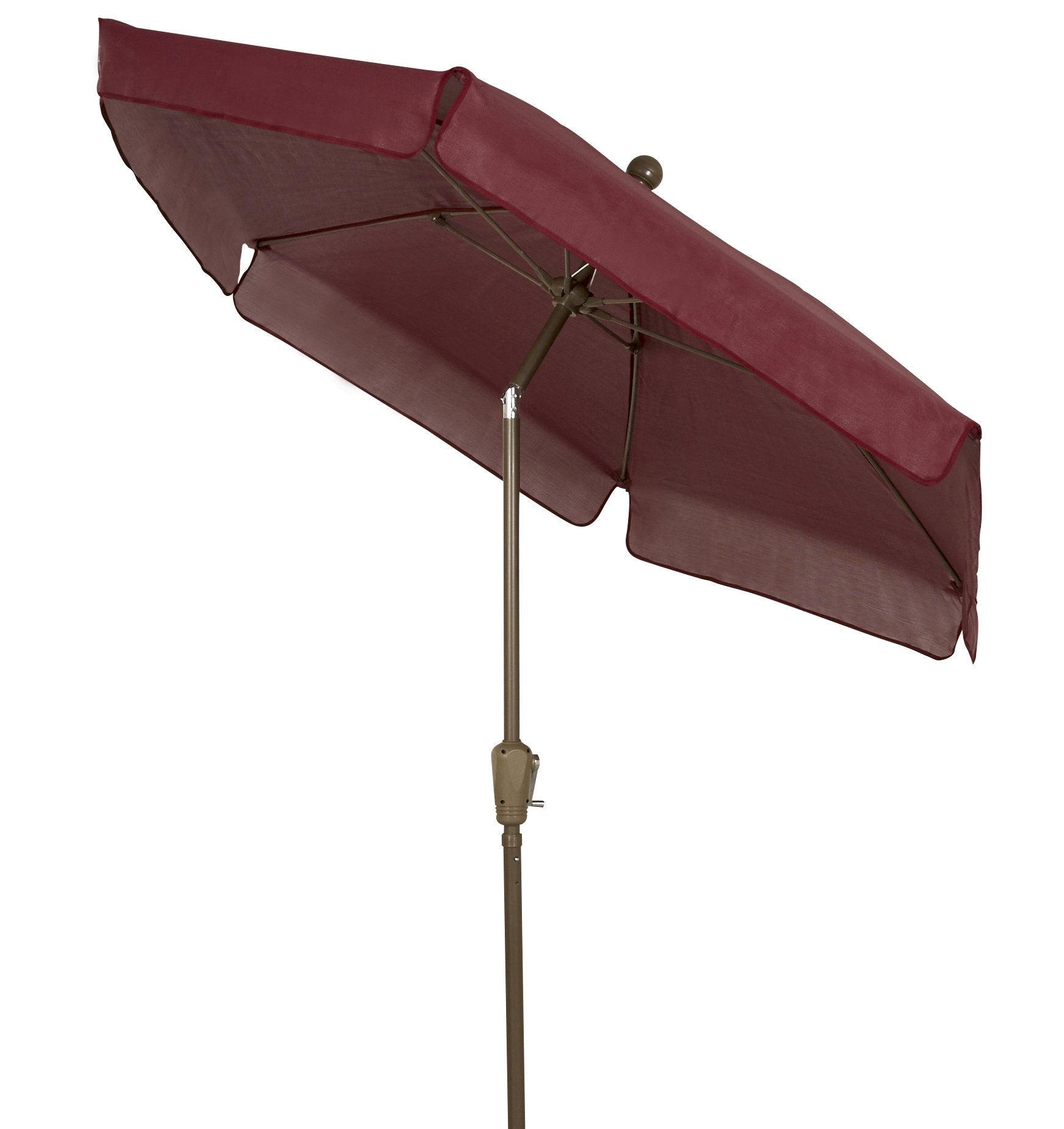 FiberBuilt Umbrellas Garden Umbrella with Push-Button Tilt, 7.5 Foot Burgundy Canopy and Champagne Bronze Pole