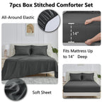 Cozylux King Size Comforter Set - 7 Pieces Bed In A Bag King, Complete Bedding Sets Bed Set For All Season With Comforter, Flat Sheets, Fitted Sheet, Pillowcases & Shams Dark Grey