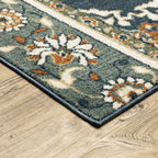HomeRoots Polyester 5’ x 7’ Blue and Beige Floral Medallion Indoor Area Rug