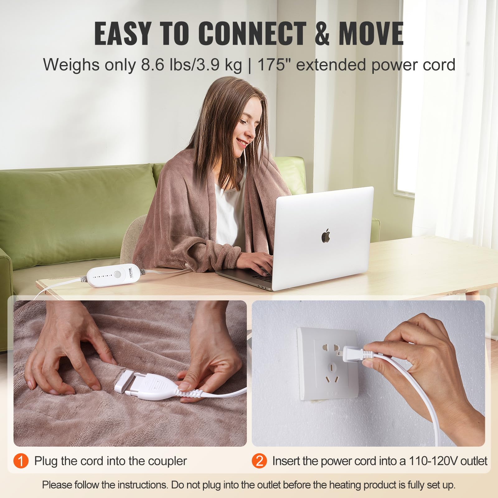 Vevor Heated Blanket Electric Throw, 100'' X 90'' King Size, Soft Flannel Heating Blanket With 10 Hours Timer Auto-Off & 5 Heati