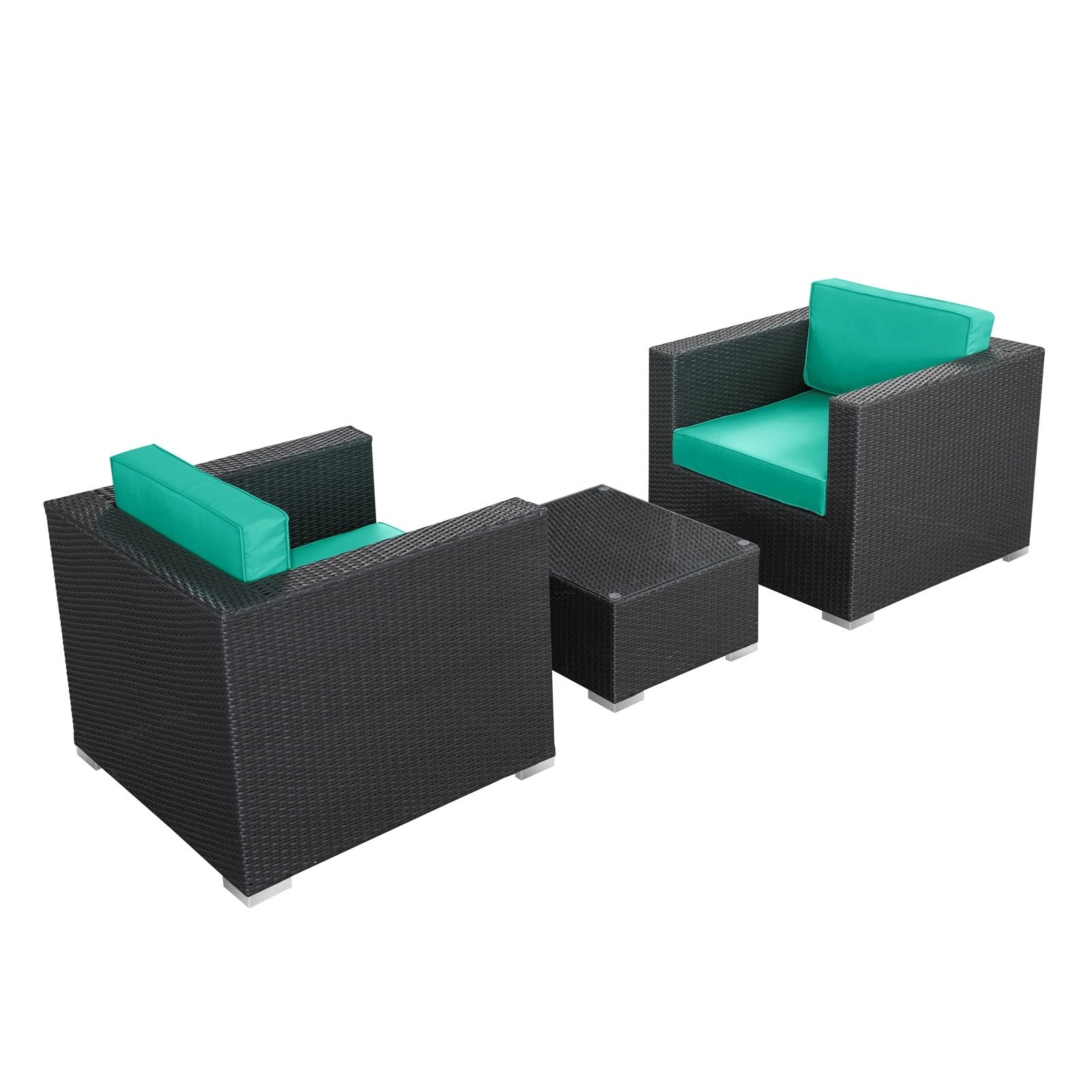 Modway Burrow 3-Piece Espresso Patio Sectional Set With Turquoise Cushions