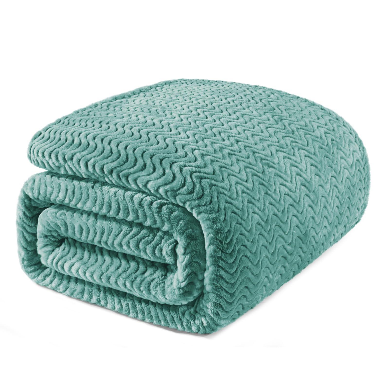 Exclusivo Mezcla Celadon Fleece Queen Size Blanket For Bed, Super Soft Cozy Blankets With Decorative Wave Textured, Lightweight