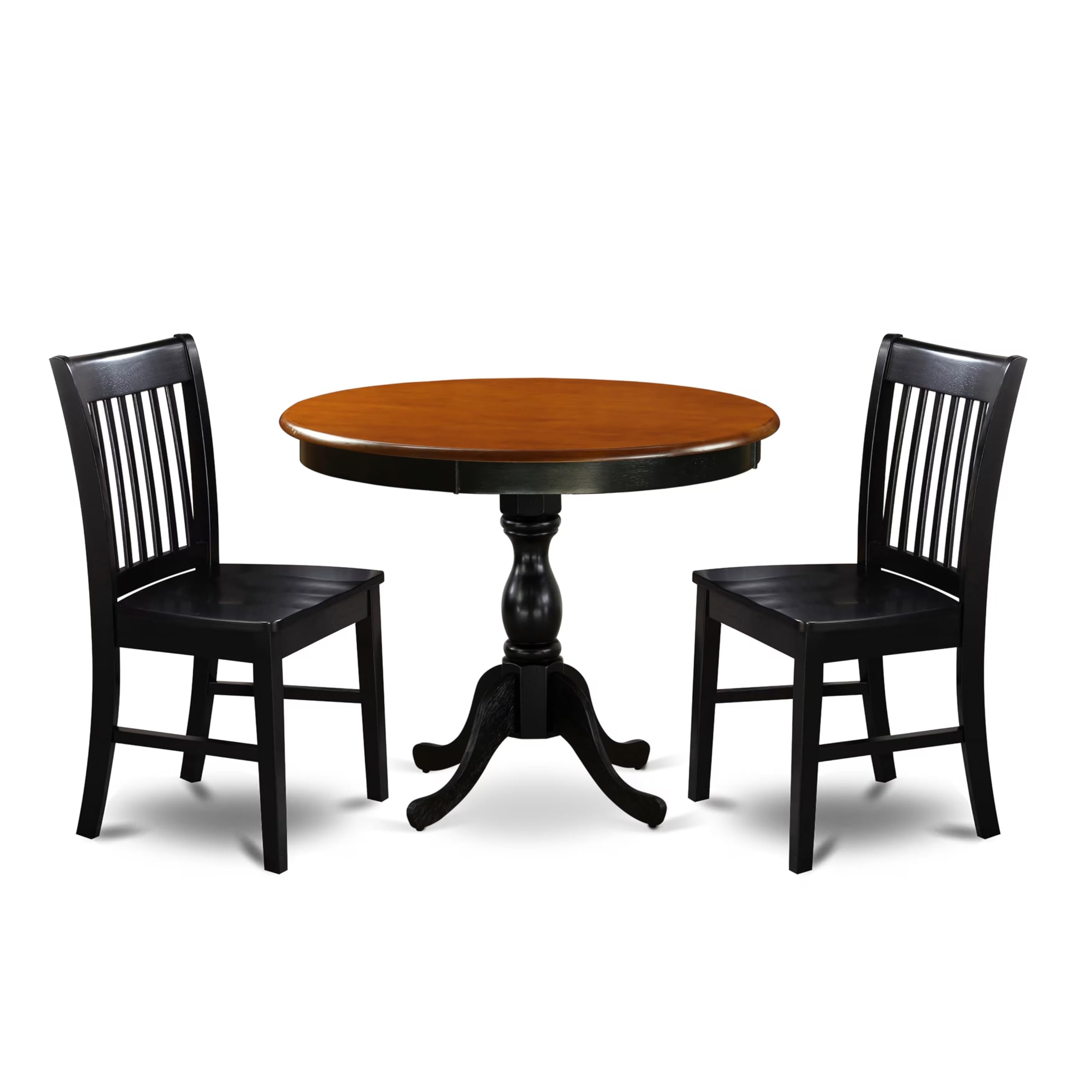 East West Furniture Amnf3-Bch-W 3 Piece Dining Room Table Set Contains A Round Kitchen Table With Pedestal And 2 Dining Chairs, 36X36 Inch, Black & Cherry