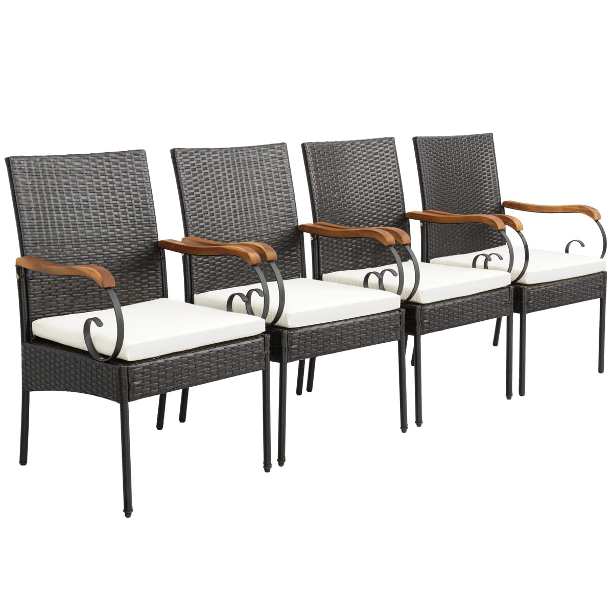 Tangkula Patio Wicker Chairs Set Of 4, All Weather Heavy Duty Outdoor Pe Rattan Dining Chairs, With Soft Zippered Cushion, For B