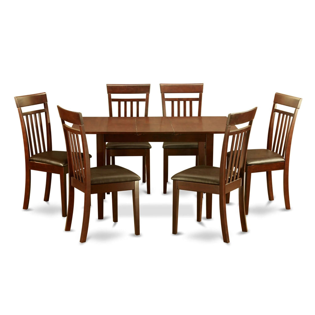 East West Furniture NOCA7-MAH-LC 7 Piece Modern Dining Table Set Consist of a Rectangle Wooden Table with Butterfly Leaf and 6 Faux Leather Kitchen Dining Chairs, 32x54 Inch, Mahogany