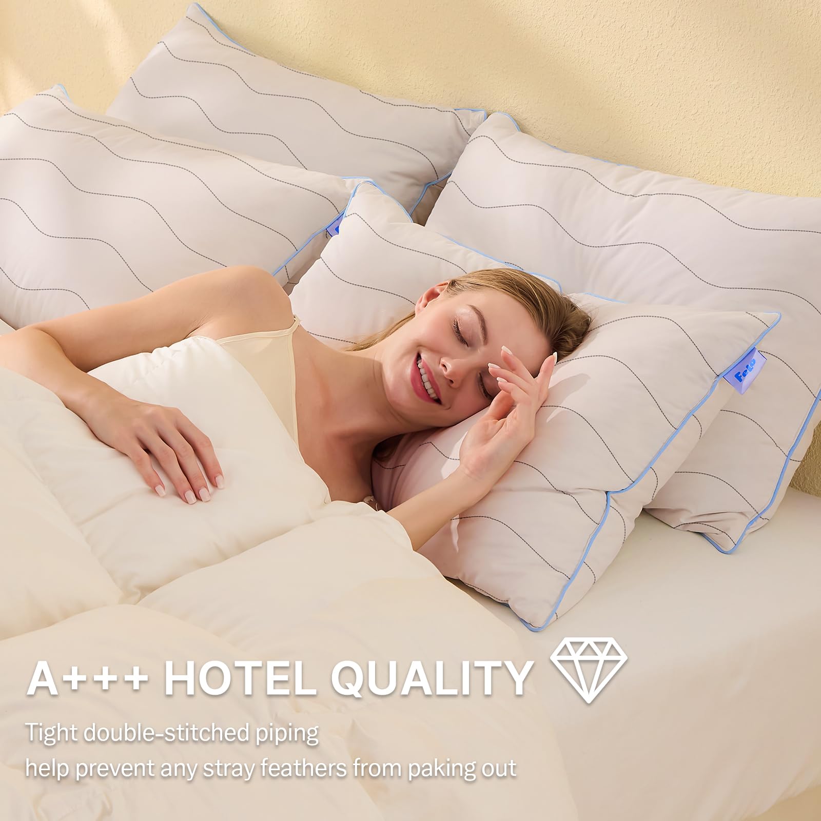 Felo Feather Down Pillows Queen Size Set Of 2, Cloudfusion Goose Pillow For Sleeping, Luxury Hotel Collection Bed Supportive Pil