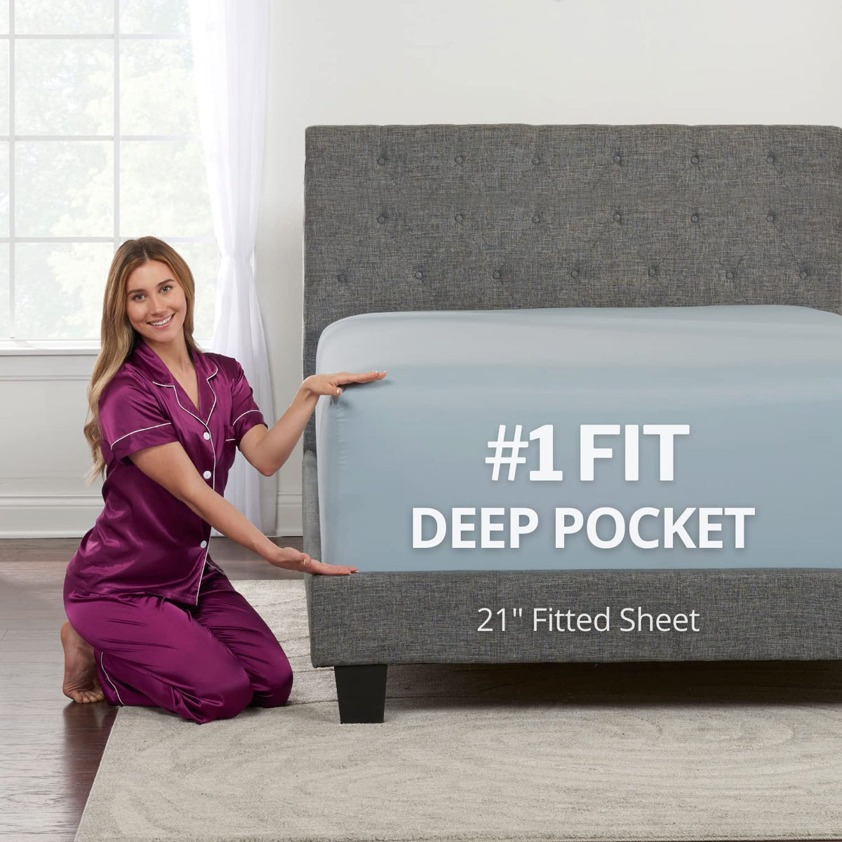 Cal King Fitted Sheet Only Deep Pocket - 17    - 21    Inch + Extra Deep Pocket Fitted Sheet Only - 1 Fitted Sheet With Deep Poc