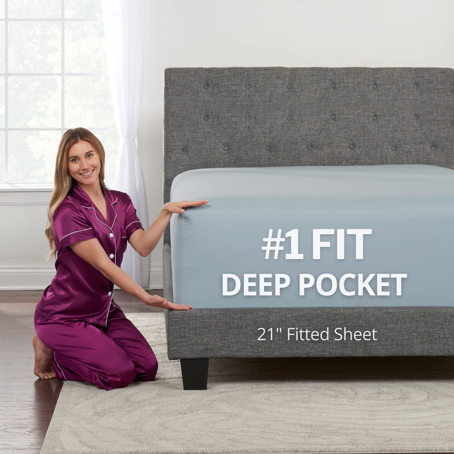 Cal King Fitted Sheet Only Deep Pocket - 17    - 21    Inch + Extra Deep Pocket Fitted Sheet Only - 1 Fitted Sheet With Deep Poc