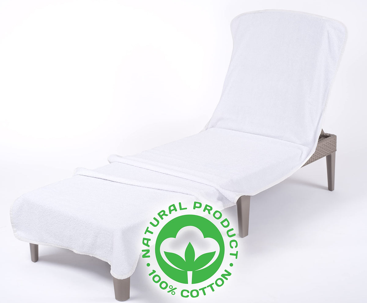 American Soft Linen Chaise Lounge Covers With Pocket, 100% Cotton Pool Chair Lounge Towel (White)