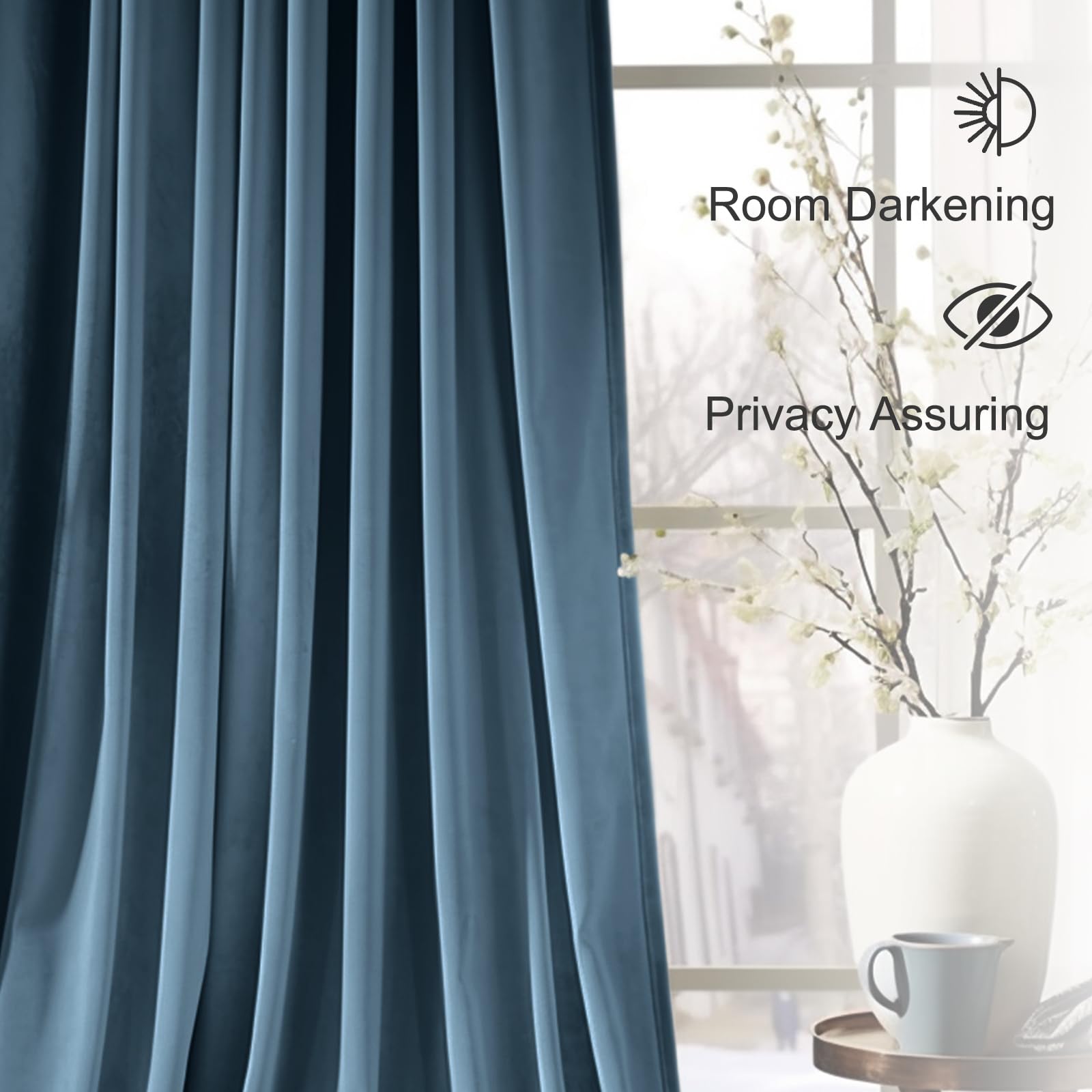 Lazzzy Blackout Velvet Curtains Blue Thermal Insulated Curtains 84 Inch Long Drapes For Bedroom Living Room Darkening Window Treatments Grommet Living Room Curtains Set Of 2 Panels Dark Slate