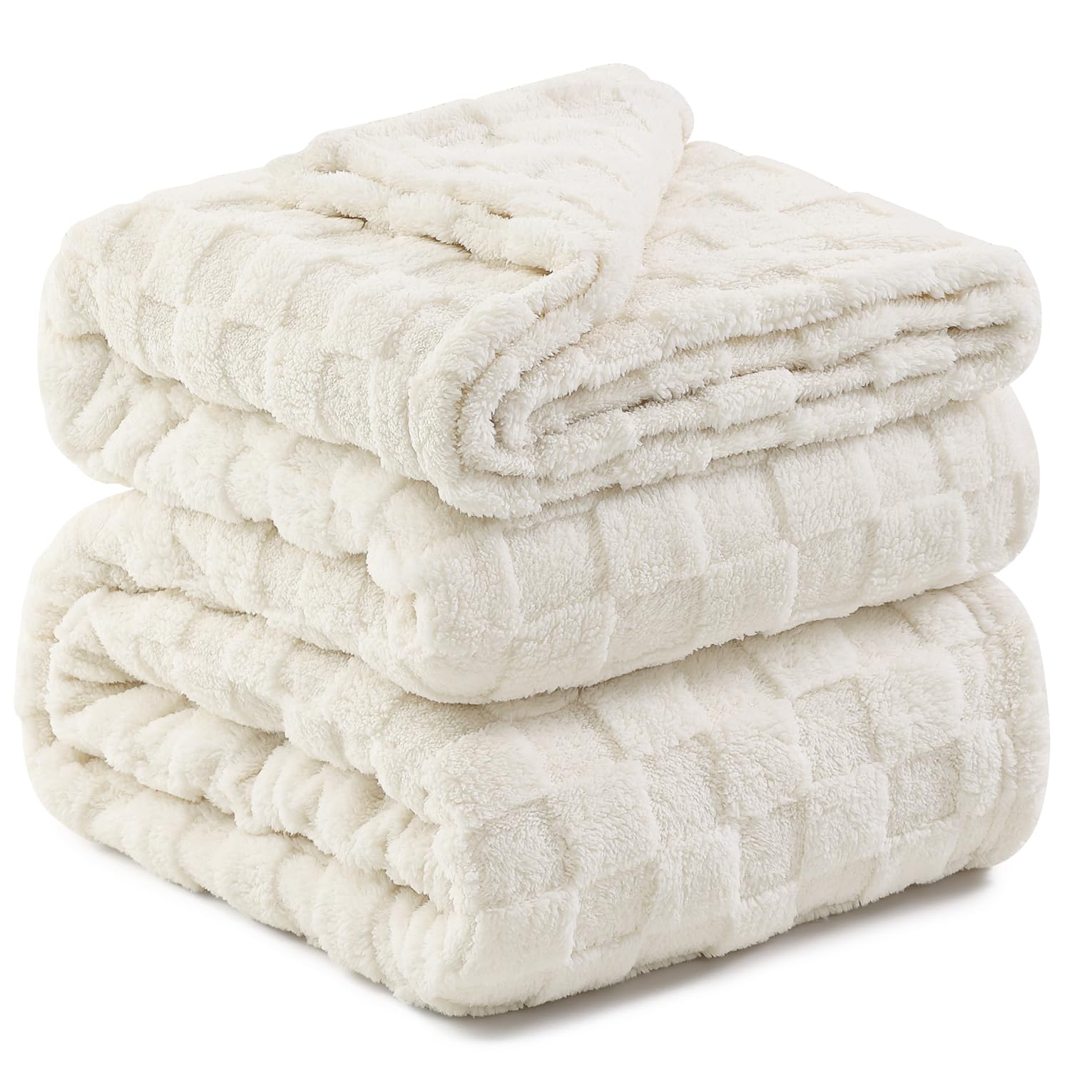 Kaisa Twin Size Throw Blanket, Premium Soft Fleece Checkered Blanket For Couch Sofa Bed, Lightweight Plush Cozy Warm Throws For