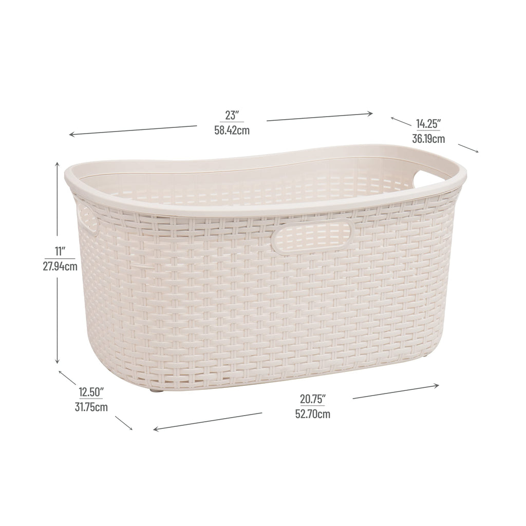 Mind Reader 40L Laundry Basket, Clothes Hamper, Wicker Design, Plastic, 23''L X 14.5''W X 11''H, Set Of 2, Ivory