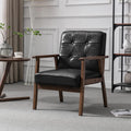 Okeysen Mid Century Modern Accent Chair, Retro Wood And Leather Armchairs Side Chair, Lounge Reading Comfy Arm Chair For Living