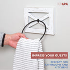 Ilyapa Rustic Hand Towel Ring For Bathroom- Wall Mounted Bathroom Hand Towel Holder - White Wood & Black Metal Ring, Farmhouse D