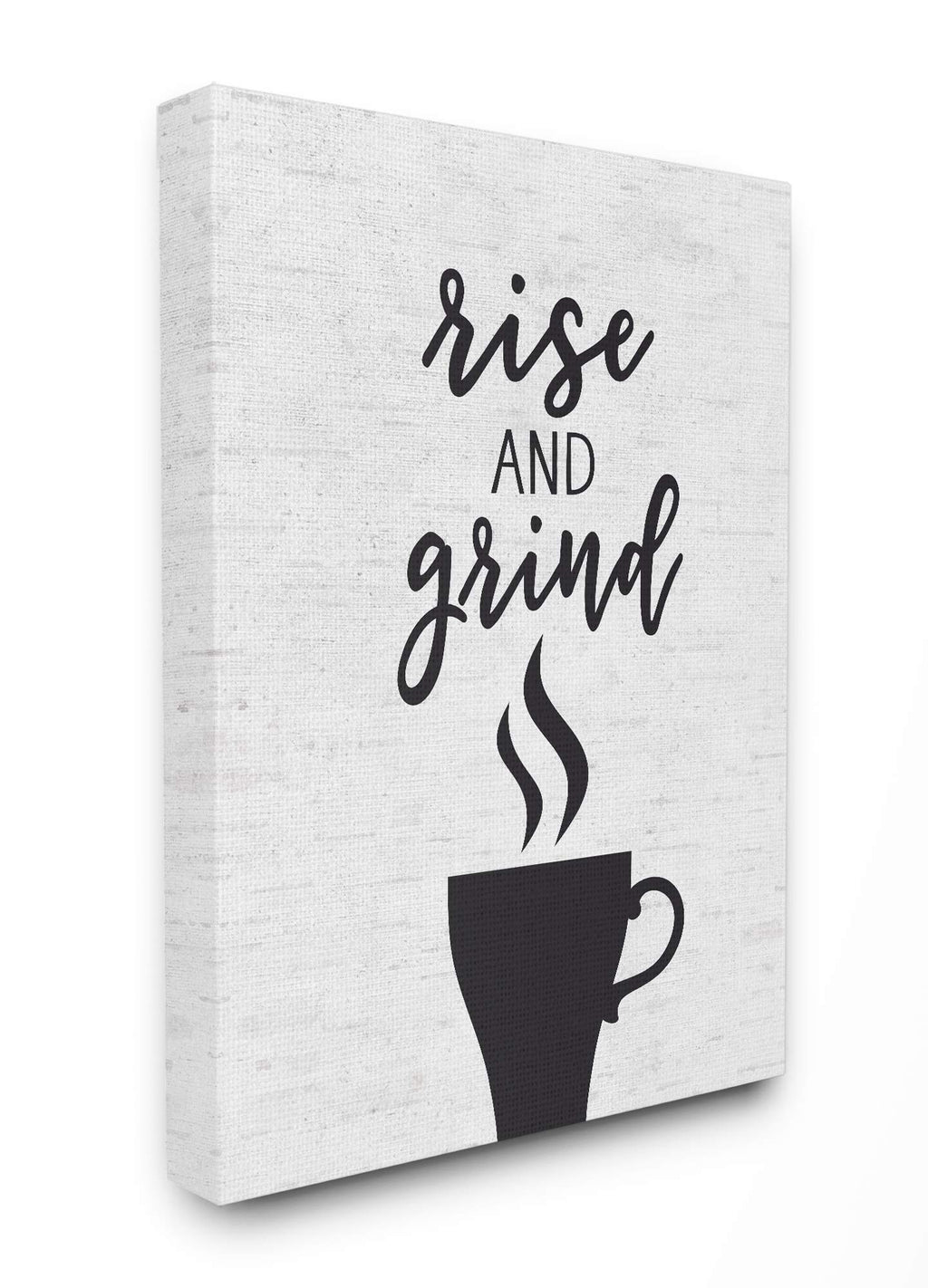 The Stupell Home D  cor Collection Rise And Grind Coffee Cup Subtle Birch Typography Stretched Canvas Wall Art, 16 x 1.5 x 20