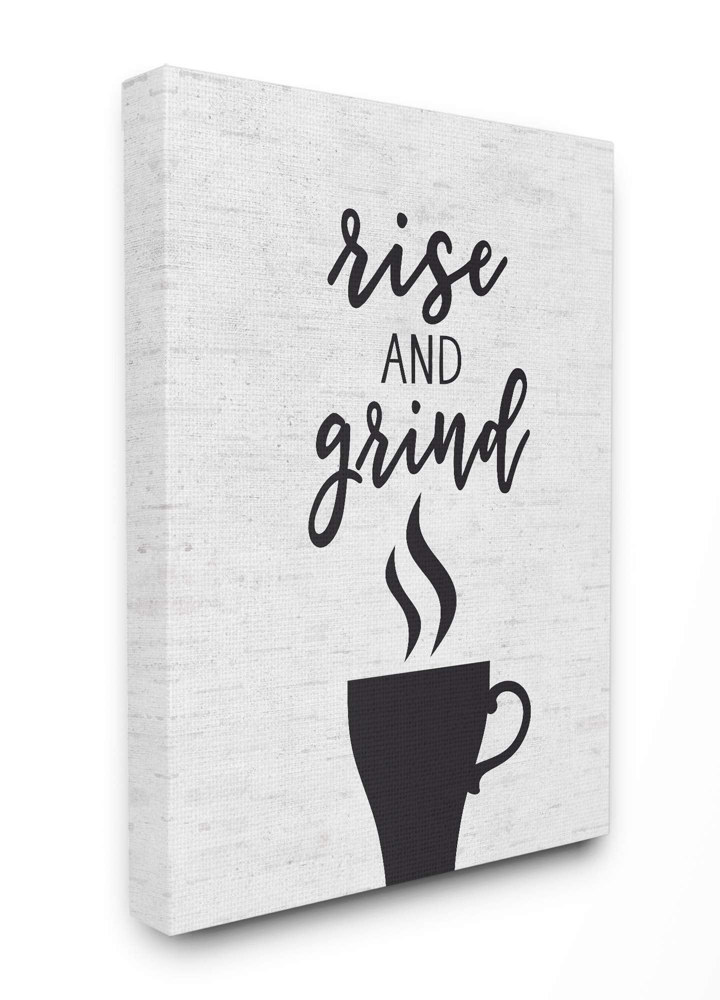 The Stupell Home D  cor Collection Rise And Grind Coffee Cup Subtle Birch Typography Stretched Canvas Wall Art, 16 x 1.5 x 20